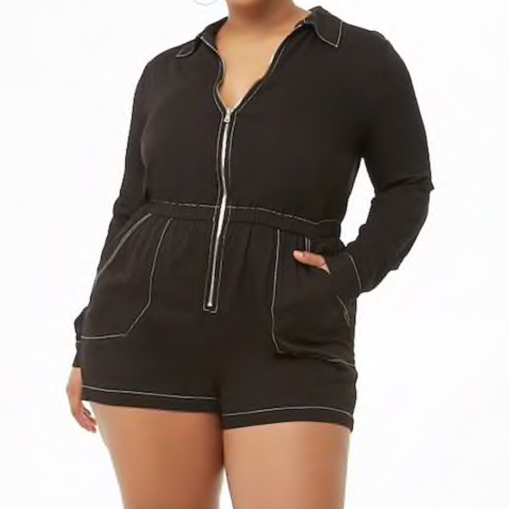 Plus size zip-front Romper